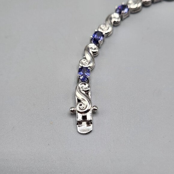Sterling Silver Blue Cubic Zirconia Tennis Bracelet S Swirl Links Sterling Thai - Picture 3 of 8